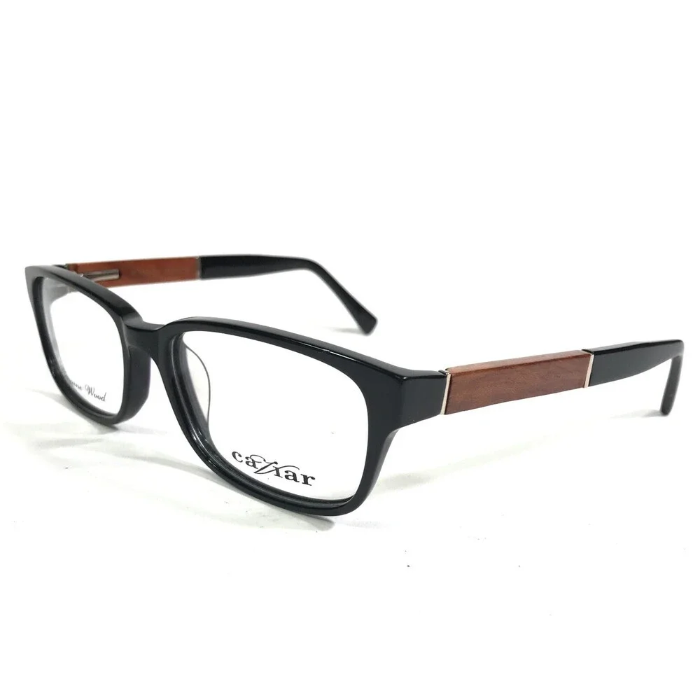 Caviar Eyeglasses Frames M.1593 C24 Genuine Wood Black Brown 53-18-140